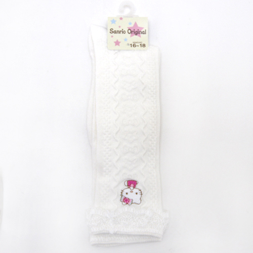 襪子_Hello Kitty-蕾絲中筒襪16-18cm-白