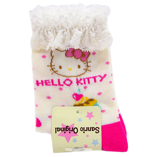 襪子_Hello Kitty-童襪16-18公分-蛋糕米底點點