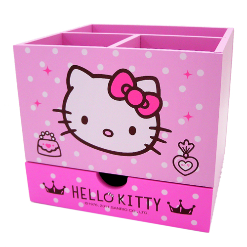 木製傢俱_Hello Kitty-三格收納盒-點點粉