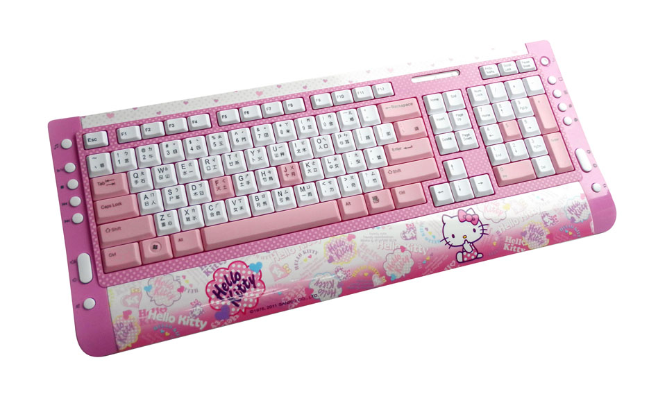 滑鼠鍵盤_Hello Kitty-新晶彩超薄多媒體鍵盤-彩炫粉