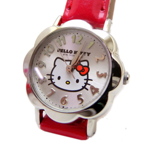 手錶_Hello Kitty-造型花框手錶-紅結