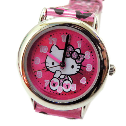 手錶_Hello Kitty-圓面手錶-豹紋字母桃紅