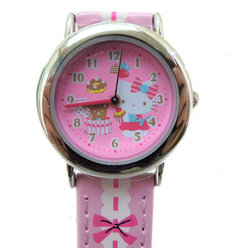 手錶_Hello Kitty-圓面手錶-巧克力粉