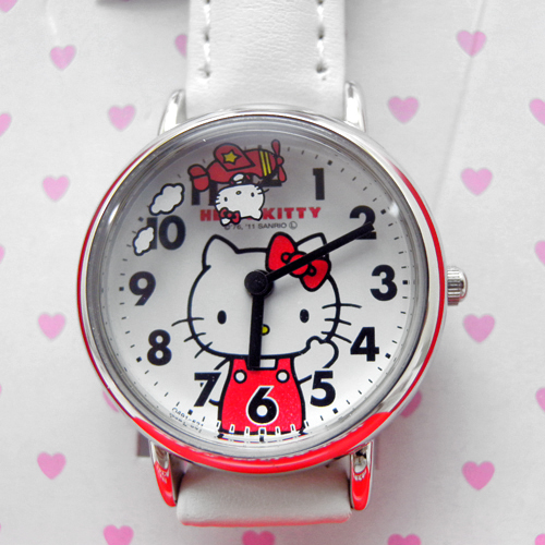 手錶_Hello Kitty-飛機轉盤秒針手錶-白