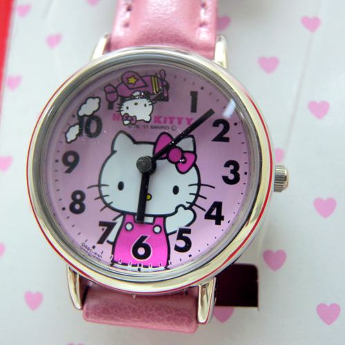手錶_Hello Kitty-飛機轉盤秒針手錶-珠光粉