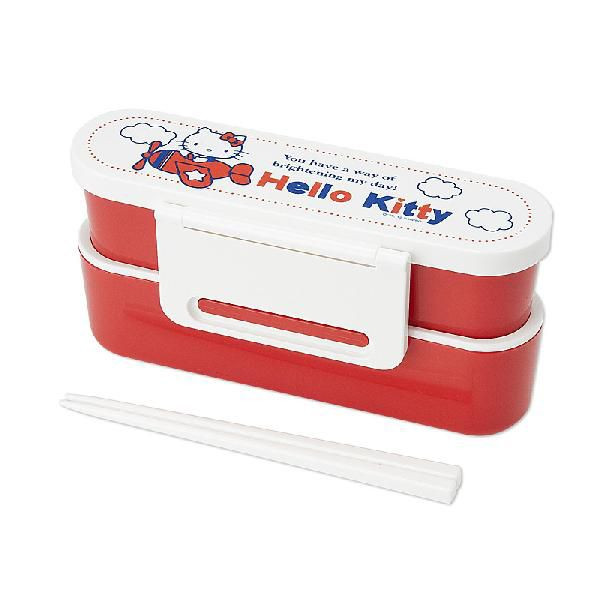 廚房用品_Hello Kitty-長型雙層便當盒附筷-飛機
