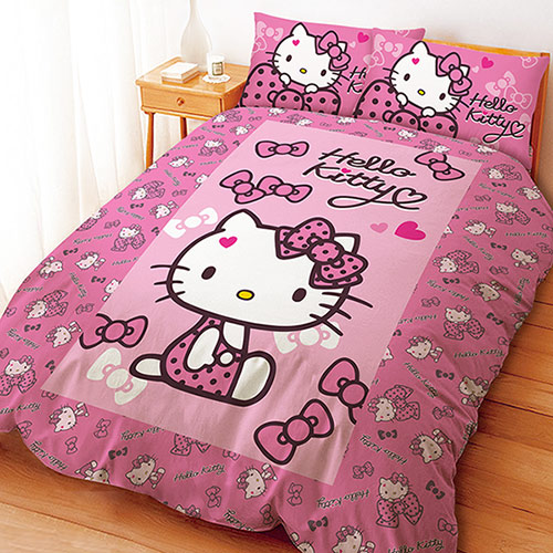寢具_Hello Kitty- 單人床包被單組-蝴蝶甜心粉
