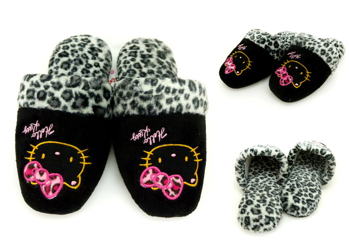 女鞋_Hello Kitty- 室內拖鞋-豹紋黑
