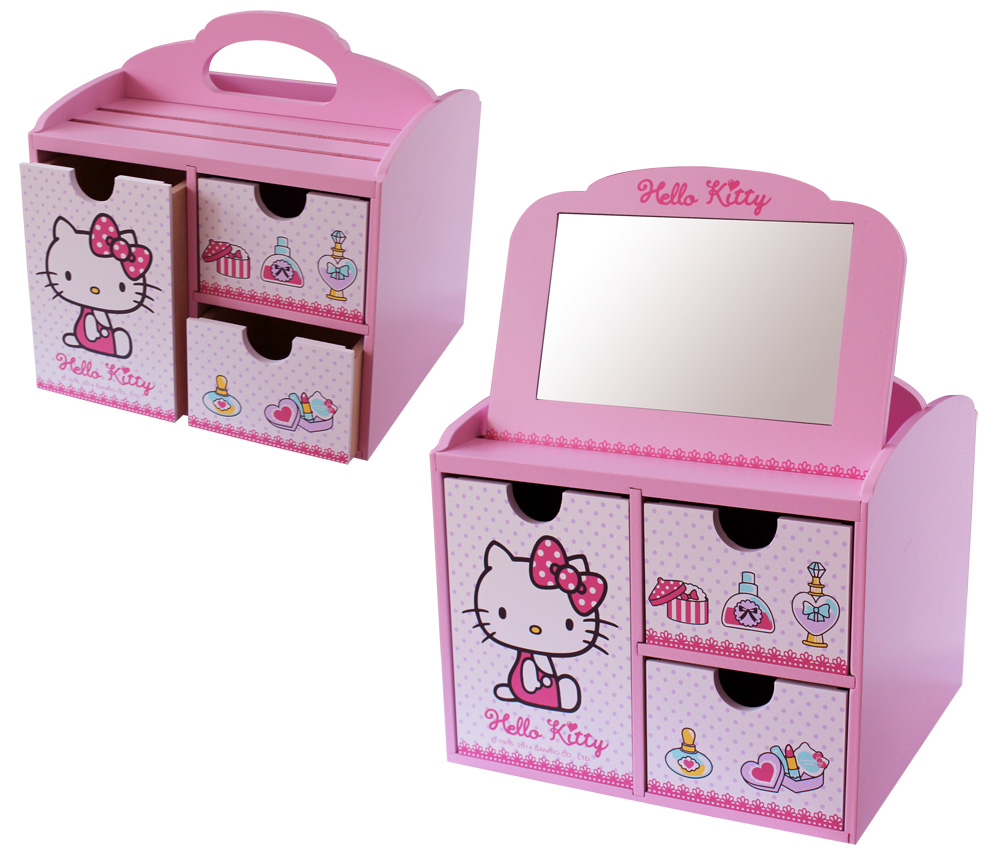 木製傢俱_Hello Kitty- 手提化妝收納盒附鏡-香水粉