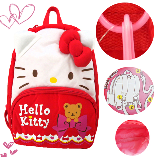 書包背包_Hello Kitty- 造型防走失包-KT大臉與熊紅