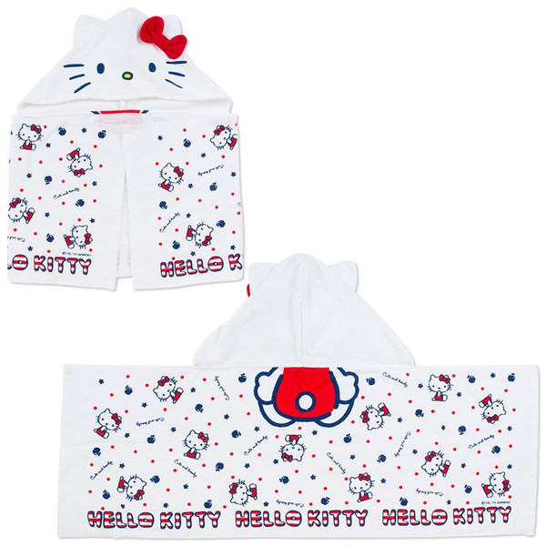 衛浴用品_Hello Kitty- 連帽造型披浴巾-紅點星星白