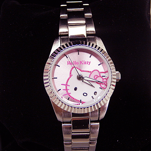 經典造型_Hello Kitty-不鏽鋼鍊錶-大臉粉底