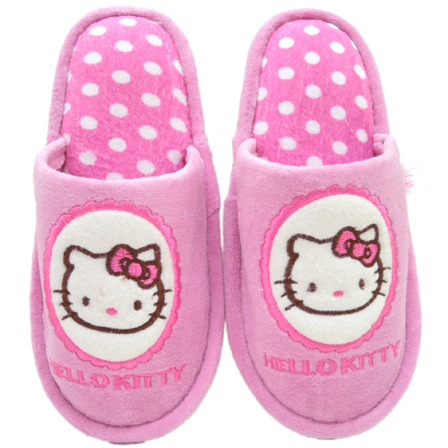清涼拖鞋_Hello Kitty-天鵝絨布室內拖-圓點