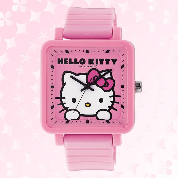 手錶_Hello Kitty-手錶-四方大頭桃結粉