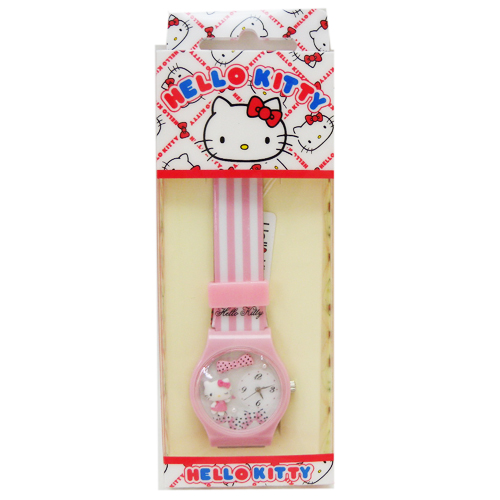 手錶_Hello Kitty-手錶-緞帶粉結條紋粉