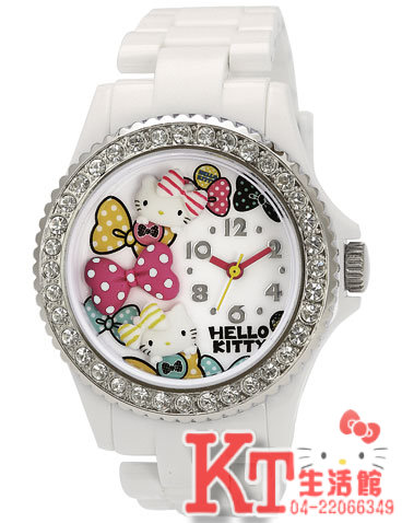經典造型_Hello Kitty-輕量立體浮雕手錶-緞帶白