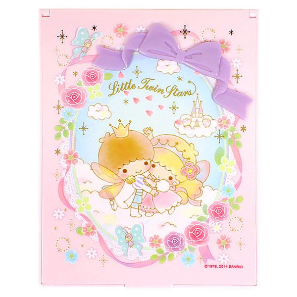 凱蒂貓Hello Kitty-雙子星KIKI&LALA_流行生活精品_KIKI&LALA-方形折疊鏡-派對粉