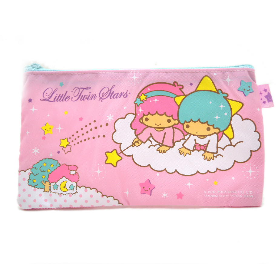 凱蒂貓Hello Kitty-雙子星KIKI&LALA_化妝包箱_雙子星-尼龍拉鍊筆袋-雲河星粉